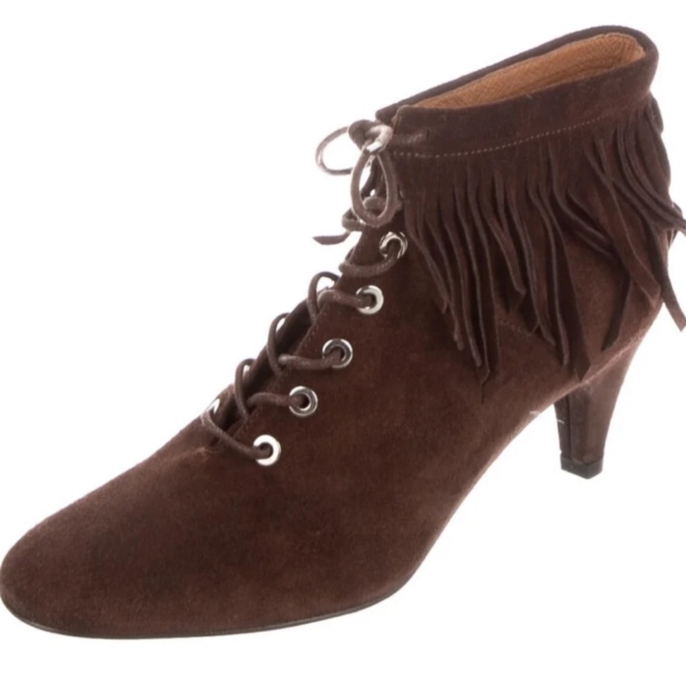 Maje NWT Fox Fringed Brown Suede Ankle Boots  Size 37